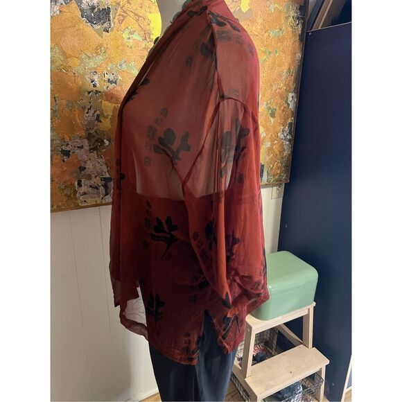 Vintage 80s Banjara Kimono 100% Silk Short-sleeved Rust Asian Geisha Topper One - Picture 4 of 5